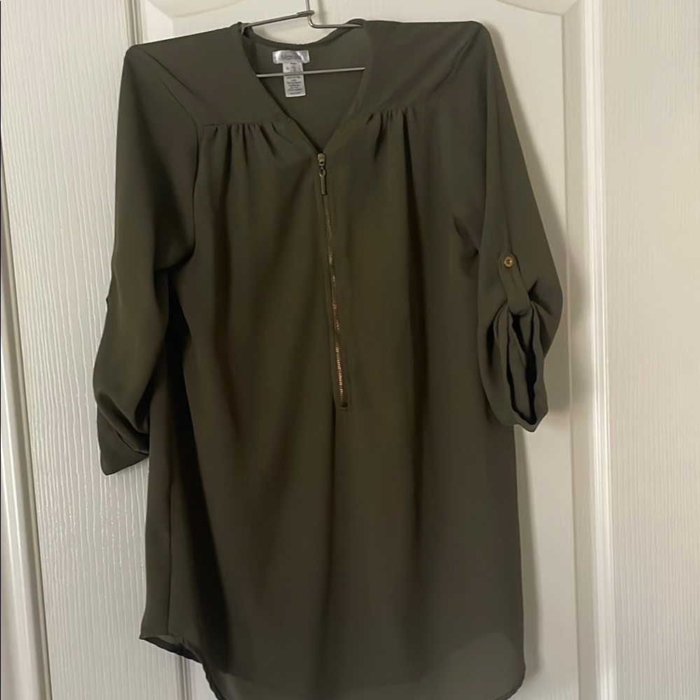 Olive Green Blouse with Zipper Detail